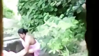 Desi boudi outdoor bath