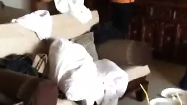 Big boob desi wife soniya in bra shorts teasing room service boy