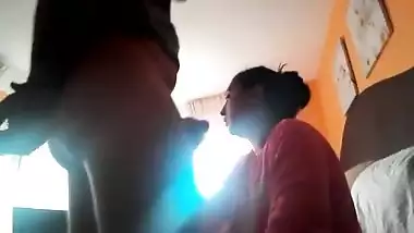 Chubby aunty shy to expose her face while sucking her hubby’s dick