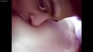 Desi diva with natural XXX boobs gets horny when man licks her nipples