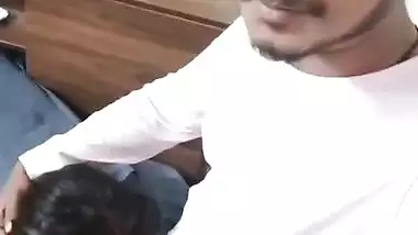 Cute girlfriend hot blowjob to boyfriend with smile