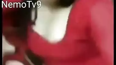 New Boudi In Market, Showing cleavage, bra straps also out,very booby